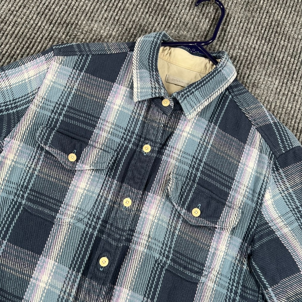 Outerknown Shirt Womens XS/S Blue Plaid Flannel Long Sleeve Button Up Pockets